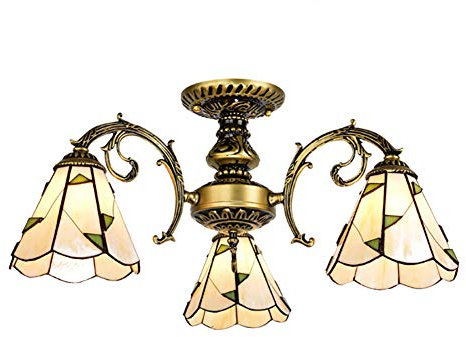 Lamp Lustre de Tiffany, 3 lumières en Forme de Fleur de Rose, luminaire Suspendu en Verre teinté, luminaire de Plafond pour Salle à Manger, Salon, Chambre à Coucher, décoration, Bronze, 3 lumières