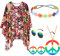 Hestya 5 Stück 60er 70er Hippie Kostüm Set Damen Hippie Tie Dye Poncho Blumen Stirnband Retro Sonnenbrille Frieden Zeichen Ohrringe Friedenszeichen Halskette für Party Outfit Zubehör(Stilvoll)