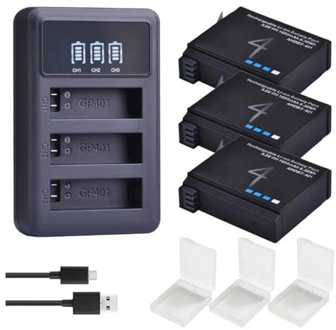HOMEWQ Camera Bateria 1680mAh Compatible with Gopro Hero 4 Battery Replacement + L.E.D 3-Slots USB Charger for HERO4 AHDBT-401 Action Camera(3 Battery 1 Charger)