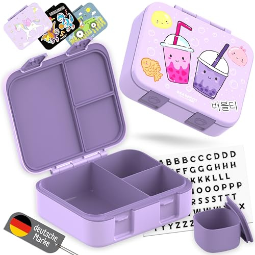 BEARFOOT – Porta Pranzo Bambini Compatta, Lunch Box Bento Box Senza BPA, Portamerenda Scuola con Scomparti, Leggera e Ermetica per Bambini e Bambine (Bubble Tea Viola, 1.000 ml)