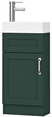 BELOFAY Vanity Unit With Basin | 400mm Bathroom Vanity Units With Basin | Floor Standing Slim Design | Waterproof | 1 Tap Hole Ceramic Bathroom Sink | Including Waste (Crawley Green)