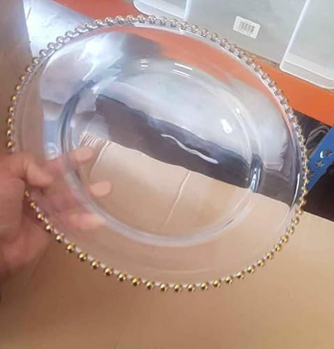 Elegant Event Essentials Plato de carga con cuentas de 33 cm de diámetro, borde delicado, elegante plato de cristal con cuentas, perfecto para bodas, cenas, Navidad y eventos especiales, color dorado