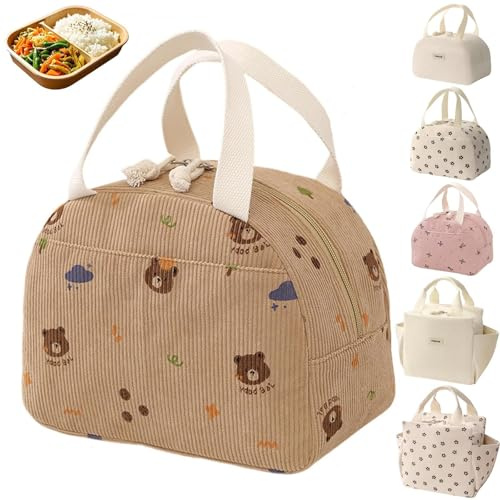 PHMING 6.5L Bolsa Almuerzo, Portátil Bolsa Isotermica Porta Alimentos | Plegable Loncheras de Trabajo, con Patrón de Oso, Adecuado para Oficina, Escuela y Camping