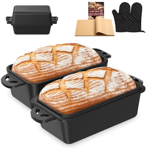 EAOENLS Kastenform aus Gusseisen mit Deckel, 22,9 x 12,7 cm, 2-in-1 Brotbackformen für hausgemachtes Brot, 2-teiliges Set