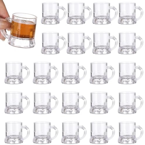 24 mini boccali da birra in plastica, 56,7 g, con manici, per whisky, birra e bevande per feste