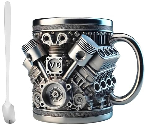 NAVESO V8 Engine Stainless Steel Mug,300ml Realistic Engine Shaped Coffee Mugs, Durable Stainless Steel Cup, Metal Mug for Racing Enthusiast Car Fans