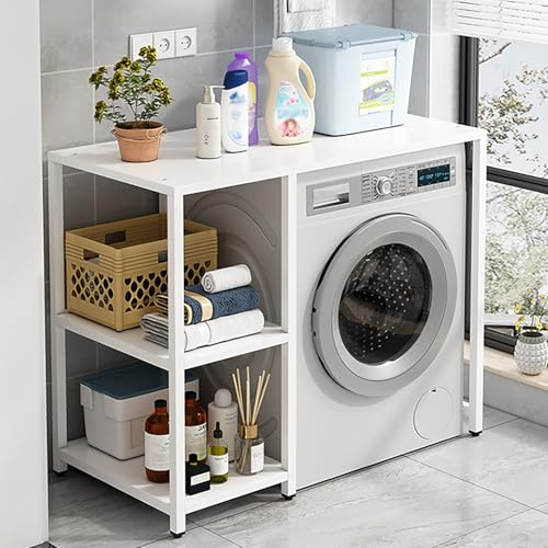 OAKVYNE Étagère de rangement pour armoire de lave-linge, étagère de rangement à 3 niveaux pour machine à laver et sèche-linge, économise de l'espace dans la buanderie. Blanc 90 cm