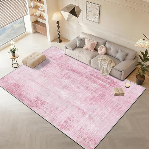 WUTONG Rosa Teppich Wohnzimmer 160x230cm, Vintage Teppich Schlafzimmer | Abstrakter Weicher Kurzflor Bettvorleger, Waschbare Teppiche,OEKO-TEX , für Kinderzimmer Mädchen, Büro