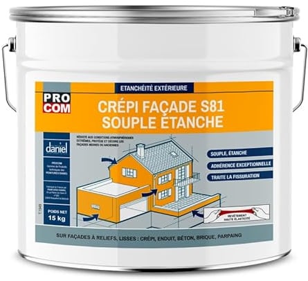 Crépi mur extérieur, souple, étanche, anti-fissure, enduit façade imperméable haut de gamme s81 PROCOM 15 Kg