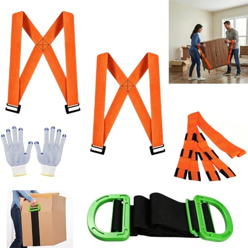 Tragegurte Umzug Set für 2 Personen mit Antirutschhandschuhen Tragegurte | Tragegurt mit Zwei Tragemodi, Längenverstellbar und Faltbar, Möbeltragegurte, für Möbel Haushaltsgeräte und Matratzen