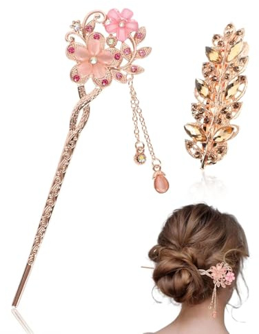 TOZBLEU 2 pcs Bastoncini Cinesi Retrò, Forcina Vintage, fermagli capelli donna,bastoncini per capelli,Stick per Capelli in Metallo Decorativi per Acconciatura Fissa per Donne e Ragazze