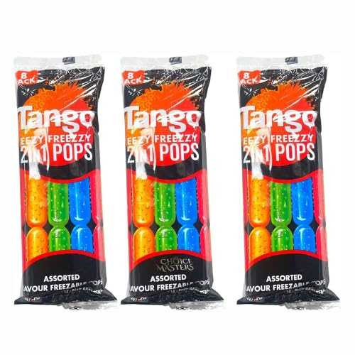 24 X Tango Eezy Freezzy 2-in-1 Ice Pops Frozen Lollies Drumsticks - 3 Bags of 8 Ice Poles Each x 75ml - Gluten Free, Suitable for Kosher & Vegetarians - 24 total