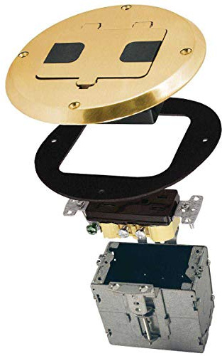 RACO 6239BP Floor Kit with Recessed Duplex 15A TR Device and Adjustable Steel Box, 1-Gang, Brass