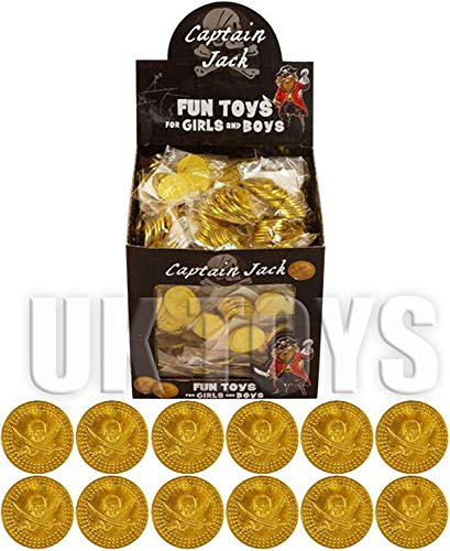 Henbrandt 144 Plastic Party Gold Pirate Treasure Coins ~ Party bag fillers (12pks of 12