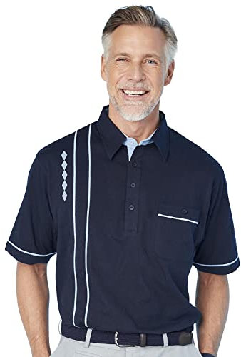 Chums Men's Short Sleeve 2 Piece Collar Embroidered Top Navy 44