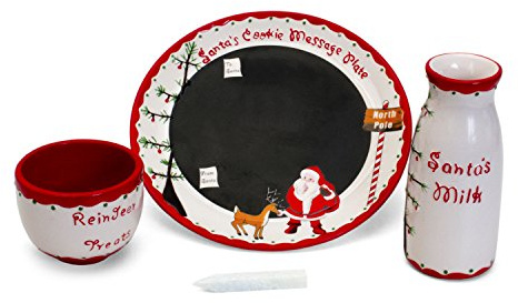 Child to Cherish Santa's Message Plate Set, Santa Cookie Plate, Santa Milk jar, and Reindeer Treat Bowl