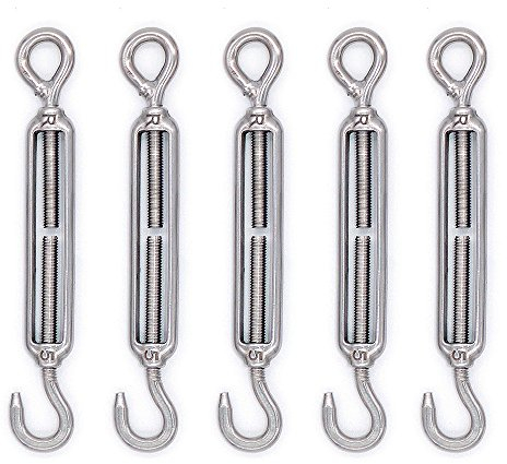 Mecollection M4/M5/M6/M8 304-Edelstahl-Haken-und-Ösen-Spannschloss, mit Drahtseilspannung, 5 Stück