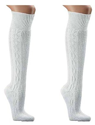 Wowerat Calcetines para traje regional (1 par), diseño trenzado, color blanco puro, Blanco, 43-46
