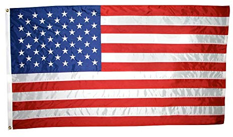 Bandera americana de 2-1/2 x 4 pies de nailon SolarGuard Nyl-Glo, 100% fabricado en Estados Unidos con rayas cosidas, estrellas bordadas y ojales de latón.