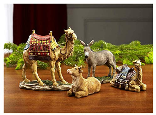 Three Kings Gifts Kamele, Esel & Ochse, Polystone Flache Unterseite für Stabilität, Heimdekoration, Weihnachtskrippen-Sets und Figuren, 4-teilig, für die 35,6 cm große Kollektion