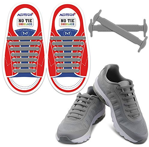 HOMAR Kinder Shoelaces Kein Tie Schnürsenkel - elastische wasserdichte schmutzfester for Life Hacker, Kinder, Ältere, Behinderte, Sportler - Grau