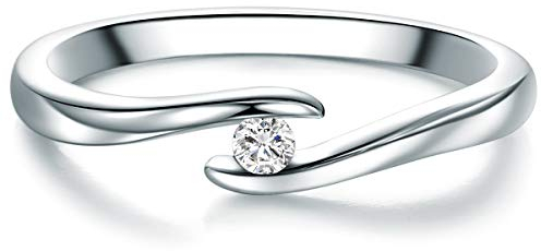 Trilani Damen-Spannring Sterling Silber Diamant weiß im Brillantschliff 0,05 Karat-Verlobungsring Diamantring Solitär Verlobungsring Brillant