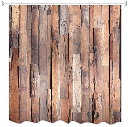 A.Monamour Grunge Rustique Vieux Plancher Vieilli De Planches De Bois Verticales 3D Art Graphique Polyester Textile Rideau De Douche pour La Décoration De Salle De Bains 150X180 Cm / 60 X72