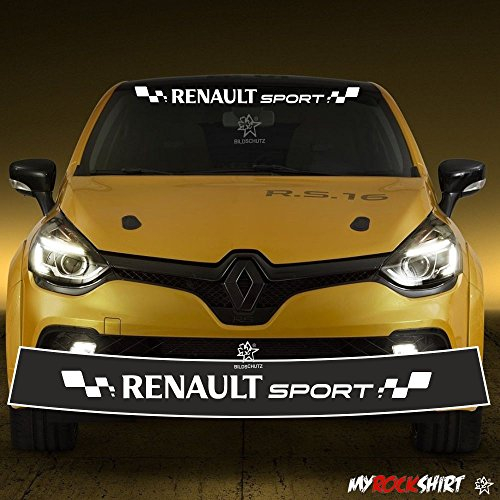 myrockshirt Motorsport Aufkleber kompatibel fürRenault Sport + Blendstreifen 130cm,Keil,Sonnenschutz Rennfahne Sport Rennstreifen +