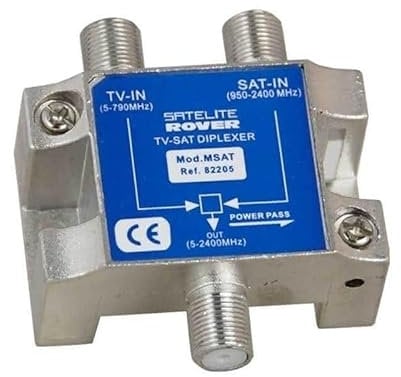 CABLEPELADO Mezclador de señal satélite y terrestre | Mezclador TV/SAT | 2 Entradas - 1 Salida | Paso de corriente para Satélite de 5 a 2.400 MHz | Apto para la combinación de dos señales