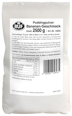 RUF Pudding Banane, Puddingpulver mit Bananengeschmack, nur mit Milch und Zucker aufkochen, Großgebinde, glutenfrei, ohne Allergene, 1x2500g