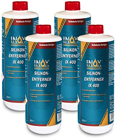 INOX® IX400 Dégraissant et dissolvant en Silicone, 4 x 1 Litre - Produit Nettoyage Multi-Usage pour décoller et Retirer de Silicone, de Graisse, d'huile et de Cire