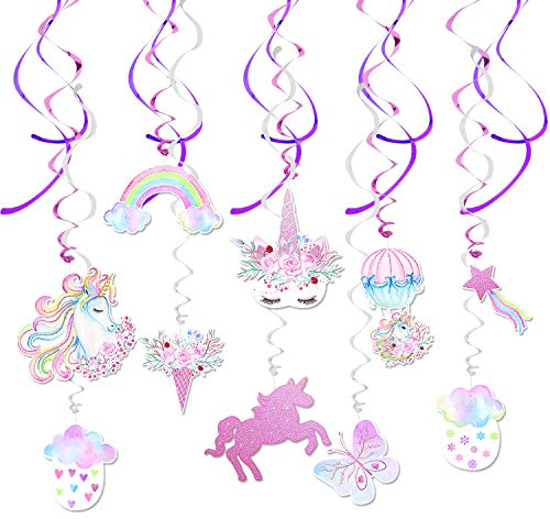 WERNNSAI Einhorn Girlanden Hängende Strudel Dekoration - Bunt Einhorn Party Zubehör Dekorationen für Kinder Mädchen Geburtstag Baby Shower Einhorn Themen Party Deko 30 Stück