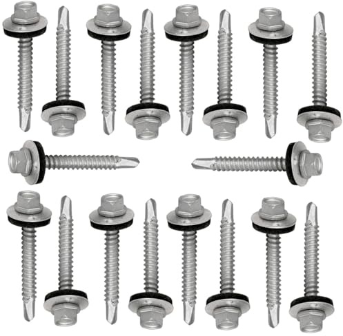 Merriway BH07050 Selbstbohrende Sechskant-Stahl-Tek-Schrauben mit Unterlegscheibe, 5,5 x 38 mm, 20 Stück, silberfarben