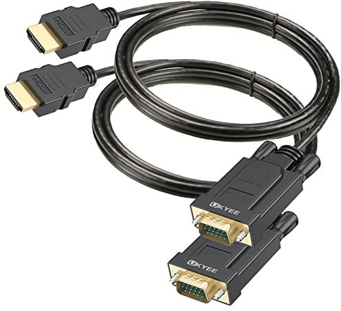 HDMI to VGA Cable 1.8M 2-Pack, UKYEE HDMI to VGA 1080P Adapter Cord for PC,Laptop,Monitor,Projector,HDTV,- Black