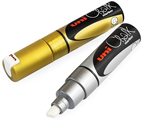 uni-ball PWE-8K Kreidemarker, Keilspitze, 8,0 mm, Gold und Silber, 2 Stück