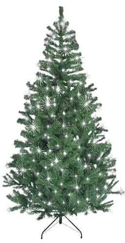 SHATCHI 4Ft-12Ft Pre-Lit Artificial Christmas Tree Alaskan Pine Tips Xmas Home Decorations Metal Stand Warm Multicolour LEDs, Green w/Cool White, 8Feet