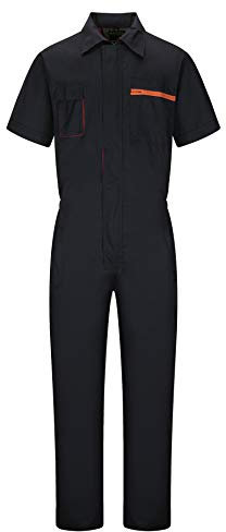 Yukirtiq Herren Arbeitsoveralls Kurzarm Arbeitskleidung Leicht Arbeitsanzug Atmungsaktiv Reißverschluss Overalls Sommer Arbeitskombi, Schwarz, XL
