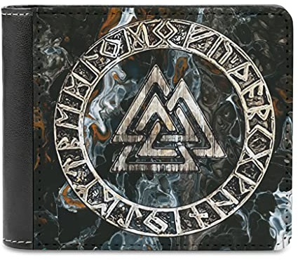 Herren Geldbörse aus Leder Portemonnaie Wikinger Runen Valknut Premium Brieftasche Geldbeutel Kreditkarten Halter Wallet für Männer white8 One Size