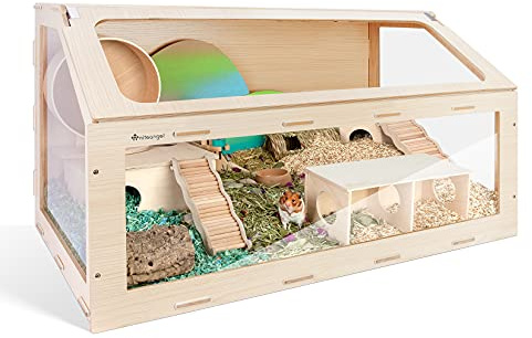 Niteangel Vista Hamsterkäfig mit schräger Öffnung - MDF Aspen Kleintierkäfig für syrische Zwerghamster, Degus, Mäuse oder ähnlich große Haustiere