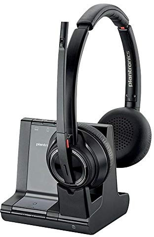 Poly Bluetooth DECT Headset Savi W8220-M Binaural Wearing Option (with USB); Microsoft Skype for Business Certified in Black (Refurbished)