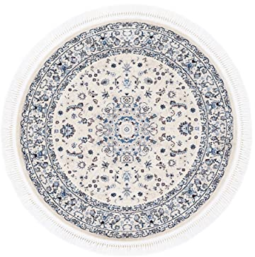 carpetfine Orientteppich Nain Diane Beige Ø 200 cm Rund | Tradtioneller Teppich für Schlaf- und Wohnzimmer