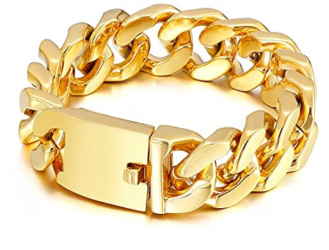 Skcess Lederarmband Männer Gold，Kettenarmbänder Rock-Hip-Hop Rostfreier Stahl Armband Herren 225X20Mm