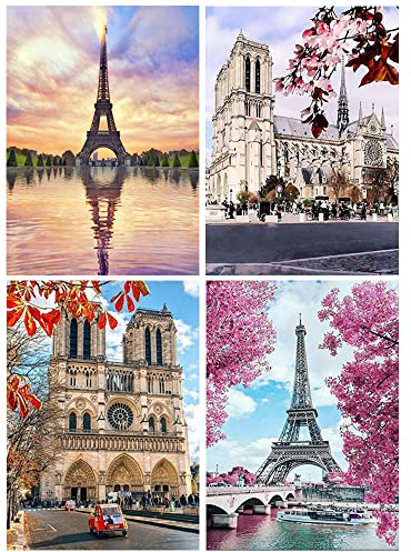 DCIDBEI 30 x 40 cm | 4 Set diamond painting rund, Diamant-Maler Painting 5D Landschaft Reise in Paris, Gotik und Barock, Geschenk für Geburtstag/Party/Hochzeit/Wanddekoration-Weltarchitektur