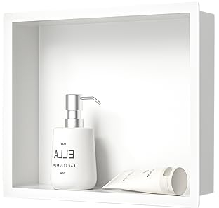 Neodrain Douche murale en acier inoxydable - Étagère de douche intégrée - Étagère simple de rangement pour salle de bain - 30 x 30 cm - Blanc