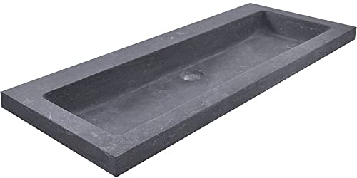 Saqu Waschbecken mit 1 Hahnloch 100x46x5 cm - Schiefer Schwarz - Waschbecken für Unterschrank, Waschtisch für Badmöbel Set