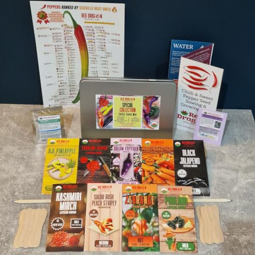 Chilli Seed Kit Special Collection - Grow Your Own Chilli Peppers, Includes Worlds Hottest Carolina Reaper, 10 Incredible Chilli Pepper Seeds Varieties, Seed Gift Set Gardening Gifts for Women & Men