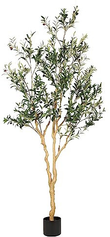 Realead Faux Olive Tree 7ft - Realistic Tall Silk Olive Trees Artificial Indoor Decor - Large Potted Fake Olive Tree with Branches and Fruits - Artificial Olive Trees for Home Office Decor Indoor
