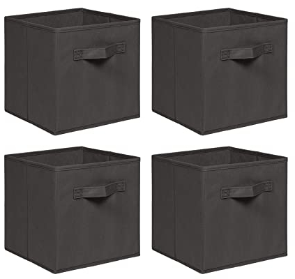 NICEME Foldable Cube Storage Unit Boxes, Non-Woven Fabric Storage Boxes Set, Clothes Drawers for Shelves, 26.5x26.5x28 cm (Dark Grey, Set of 4)
