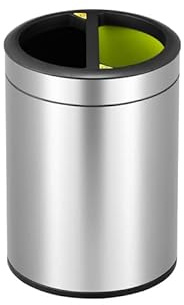 PROREGAL Runder Abfalleimer aus gebürstetem Edelstahl mit offener Einwurföffnung | 5+5 Liter, HxØ 33,5x24cm | Silber
