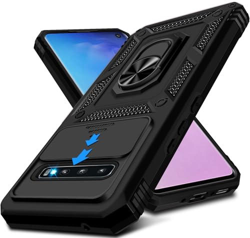 Croazhi Kameraschutz Handyhülle für Samsung Galaxy S10 4G Hülle Militär, mit 360 Grad Magnet Metall Ring Halter Stander S10 Handytasche Handy Case Stoßfest Schutzhülle für Samsung S10 6,1'' (Schwarz)